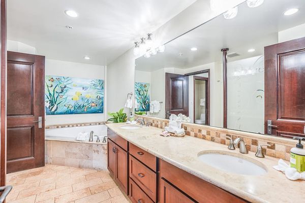 Bright Queen Master Bathroom With Refined Coastal Style