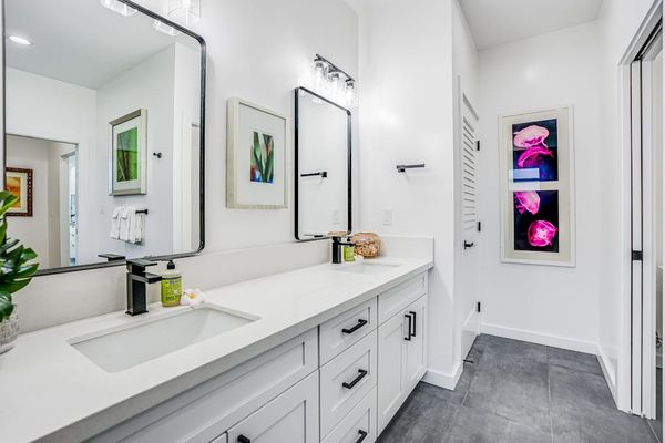 Spacious bathroom with glass walk-in shower
