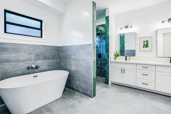 Walk-in tiled shower with modern design