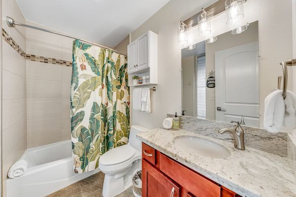 Freshen up in this bright, modern bathroom