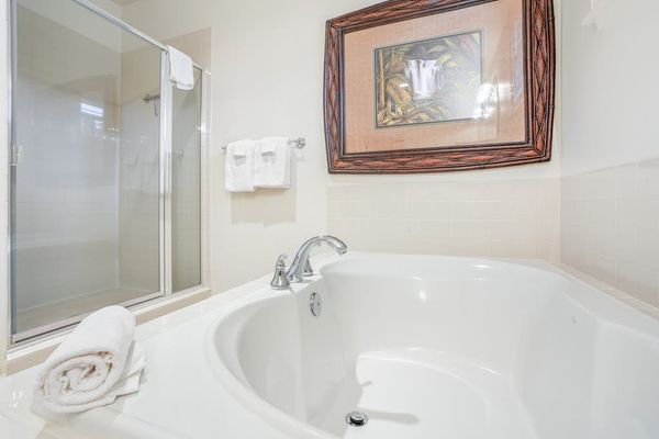 Master bathroom garden tub, soak all of your cares away.