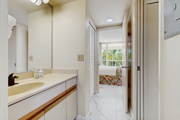 Bright bathroom vanity with convenient counter space