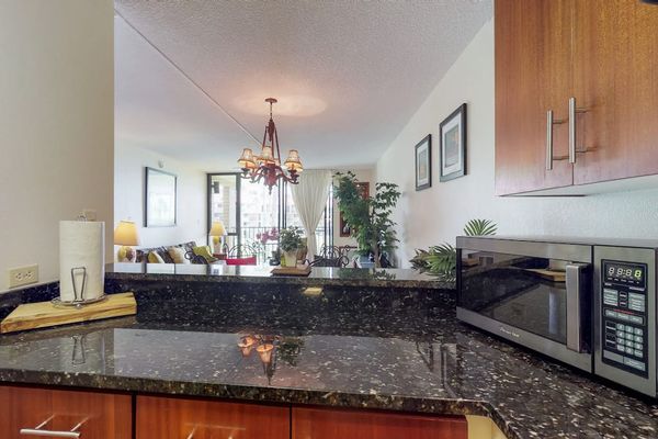 Spacious kitchen counter perfect for preparing meals