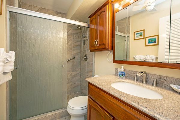 Refreshing walk-in shower and spacious vanity