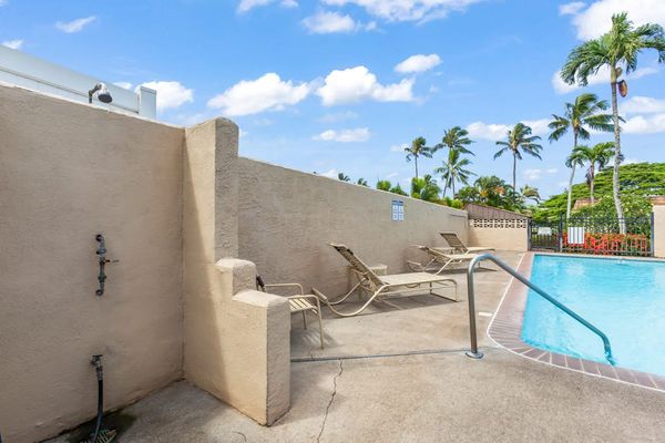 Poolside outdoor shower for added convenience