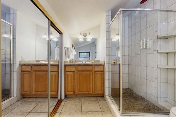 Guest room with walk-in shower.
