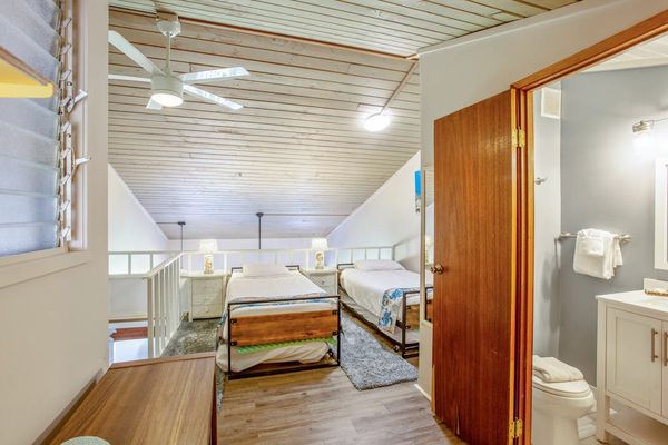 Loft area with two twin beds plus a bathroom