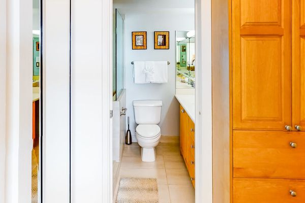 Clean bathroom with a walk-in shower
