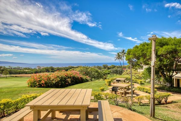 Outdoor Picnic Table and Lawn Area Overlooking Ocean Views
