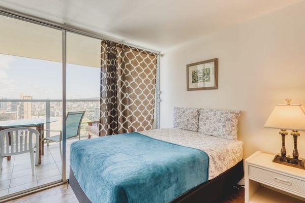Thoughtfully arranged studio with comfortable sleeping and living space.