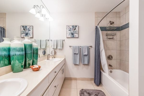 Bright Bathroom With Shower Tub Combo