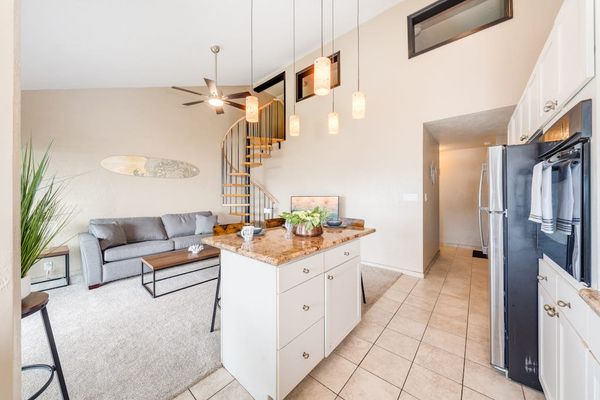 Modern living room with stainless steel appliances