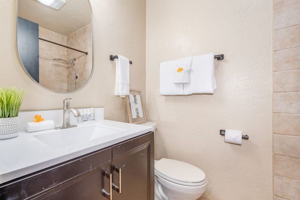 Bathroom vanity with elegant wood cabinetry