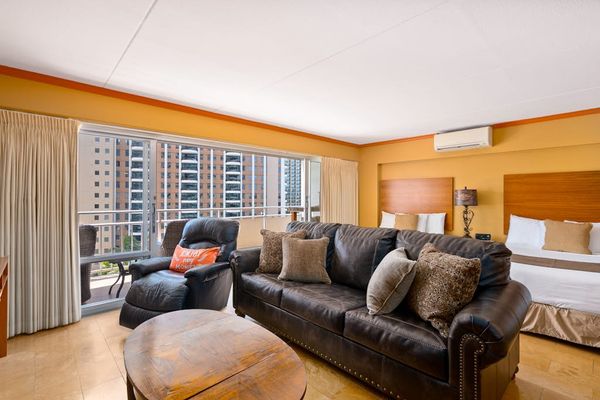 Open layout connects the living room with comfortable sleeping spaces seamlessly together