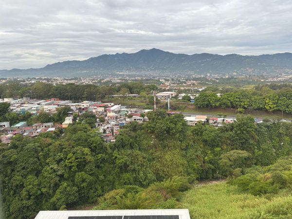 Mountain and river view (bottom of photo) from the living room window