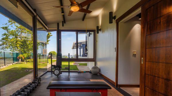 In-home exercise-fitness room.