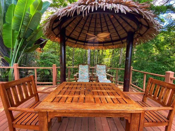 Enjoy outdoor eating near the jungle!