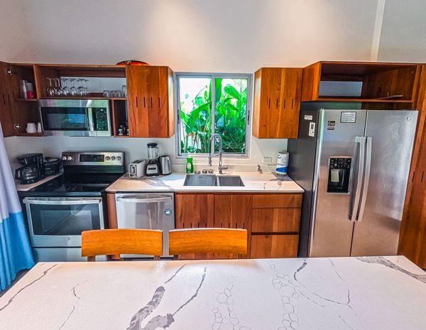 A well-appointed kitchen with all the essentials, including a premium refrigerator and efficient dishwasher.