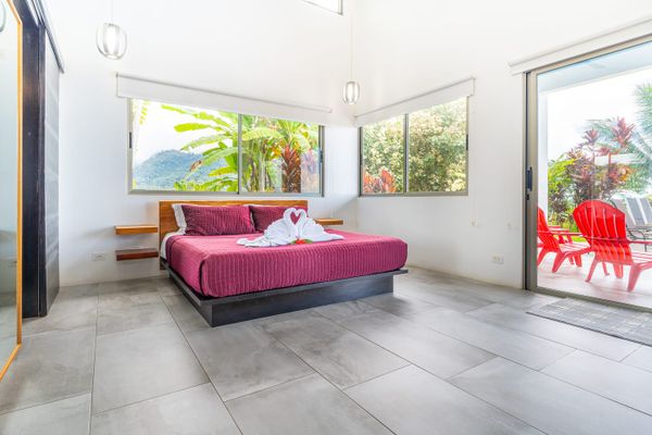 Suite #1 has ocean views, mountain views, access to the private pool, along with en-suite bathroom, air conditioning and ceiling fan.