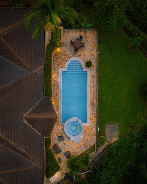 Aerial deck and swimming pool view