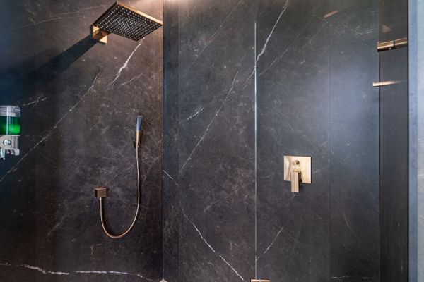 A luxurious shower experience, with rainfall features and elegant finishes.