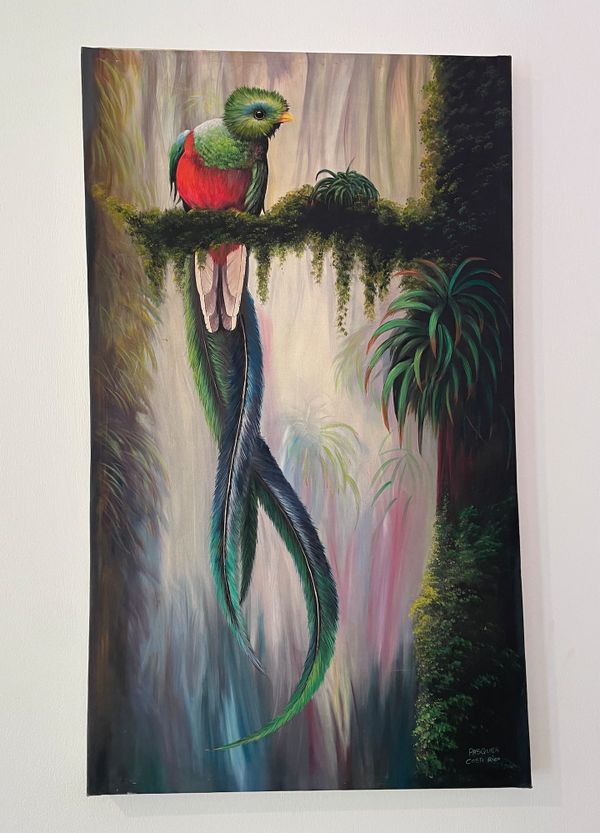 Artwork of a quetzal - the home's namesake.
