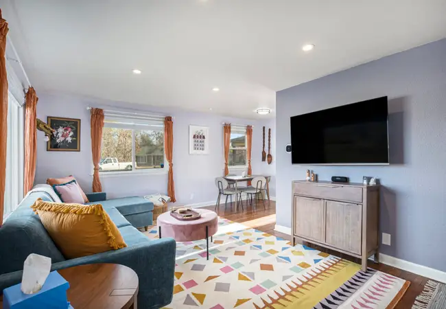 Funky home with large backyard, fire pit