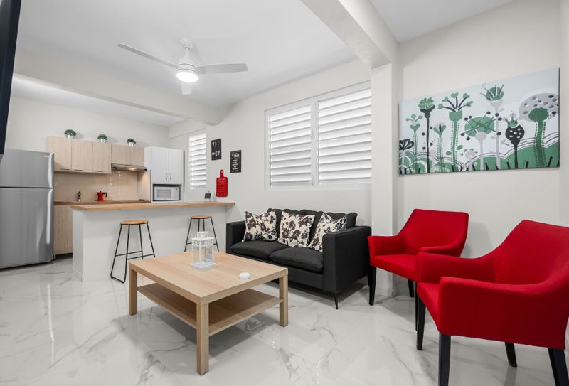 Open design. Kitchen meets living area for easy entertaining.