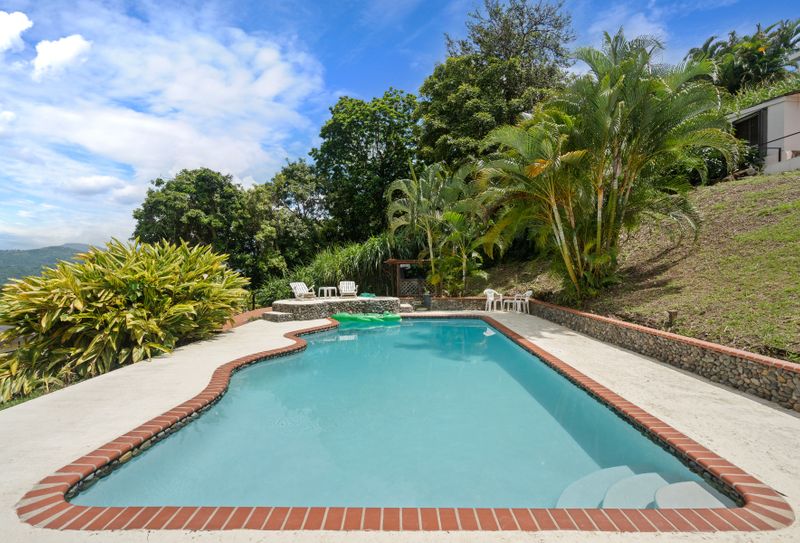 Montmare | Vacation Rental Villa 3 Inviting big pool with lush greenery and a mountain view.