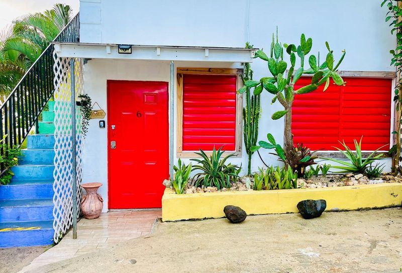 Colorful facade promises a memorable stay.