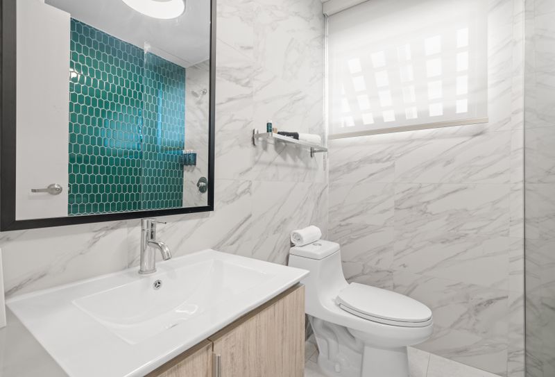Modern bathroom with a clean and minimalist design.