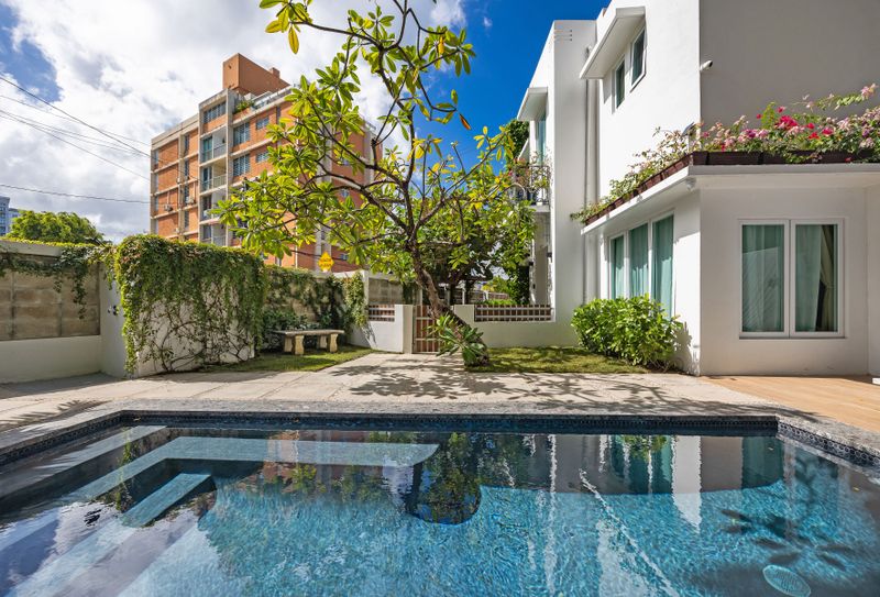 Enjoy a refreshing swim by the huge pool just steps from your door. sunbathe