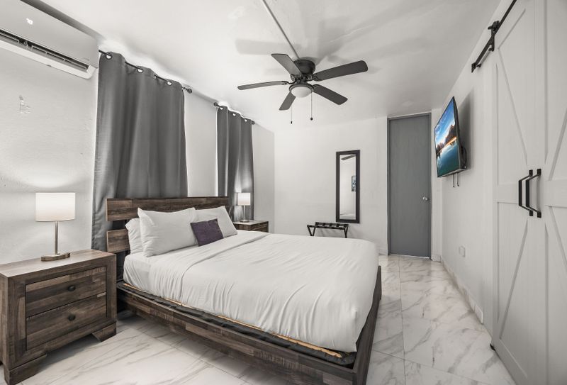 Stylish details like the sliding barn door.