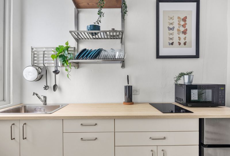 A cozy kitchen setup with everything you need to whip up delicious meals.