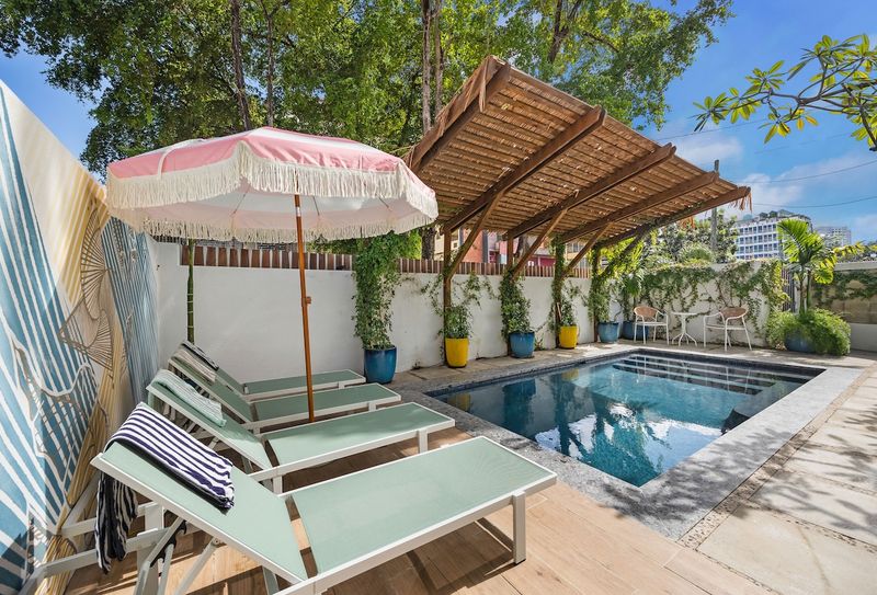Relax in our crystal-clear pool, perfect for peaceful mornings,  sunny afternoons,  and enchanting evenings.