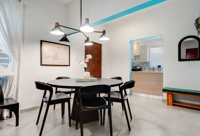Dining table for six by the kitchen