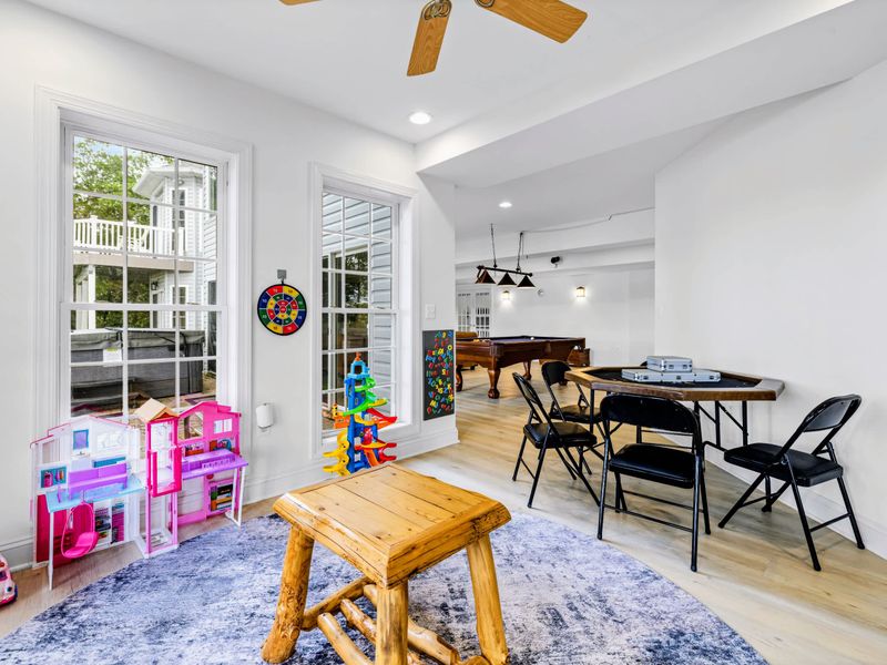 The playroom keeps the littlest guests happy, just off the rec room.