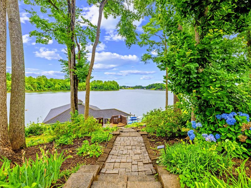 Your private shoreline opens to calm, swimmable water off the dock.