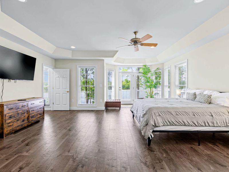The primary suite is a quiet retreat at the end of the day.