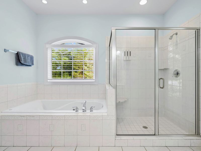 A freestanding soaking tub, the perfect end to a day on the water.