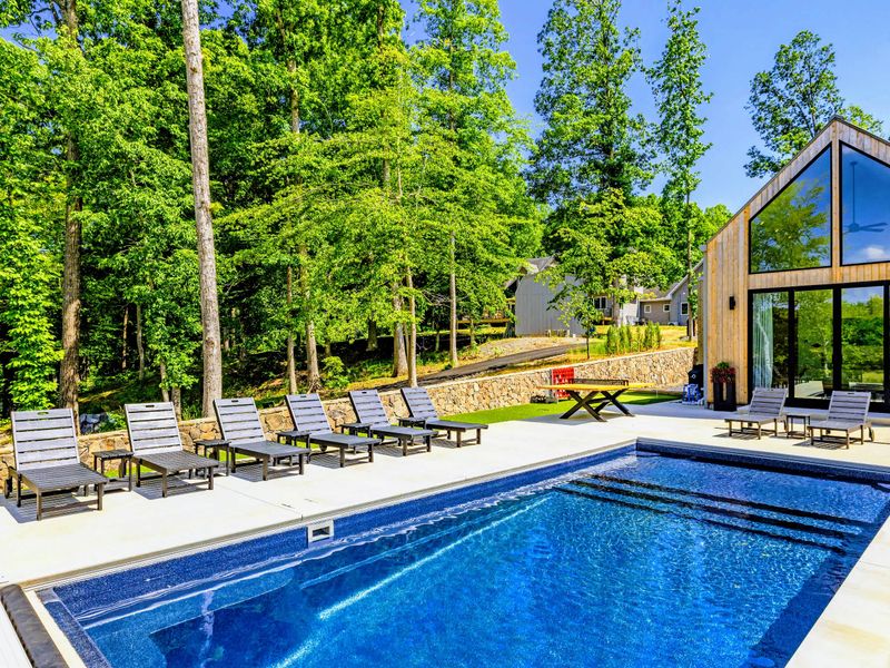 Pool - Clean modern lines and a tanning ledge make this the center of the backyard.