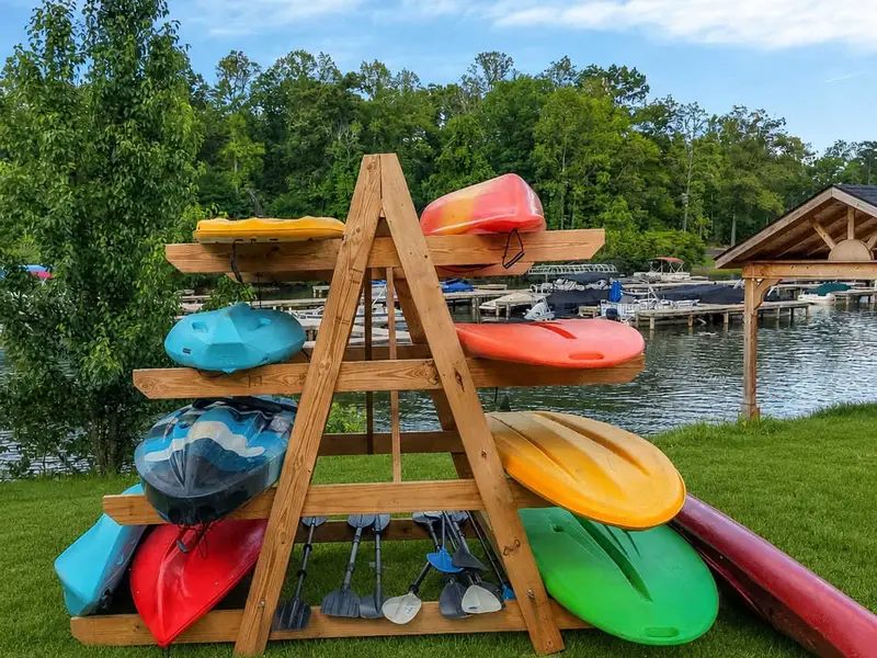 We have stocked the kayak rack with 3 single kayaks, 2 tandem kayaks, and 2 paddleboards all with paddles.  We also have adult and kids life jackets.