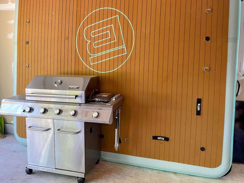 Outdoor propane grill.