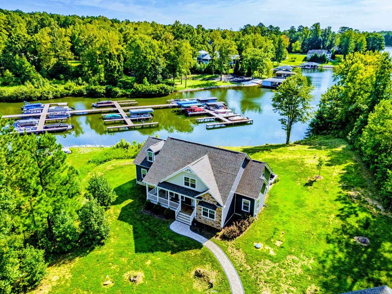 Scenic lake view featuring a marina and peaceful coves, perfect for boating and relaxing by the water
