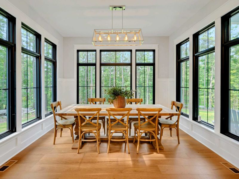 Dining area with large Restoration Hardware dining table!