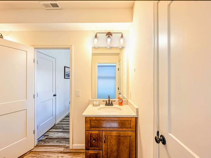 Jack & Jill Bath - Dual vanities, walk-in shower, shared between the two lower-level suites.