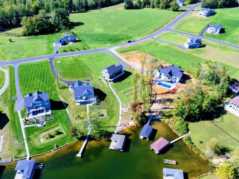 Aerial View - The property in context: peaceful Lake Anna cove, private docks, quiet community.