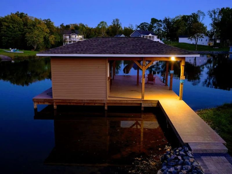 Dock at Night - Covered seating, soft light, the lake going to sleep.