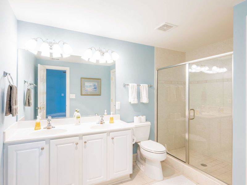 Suite bathroom in the basement. Clean, spacious and stocked with all of the essentials.
