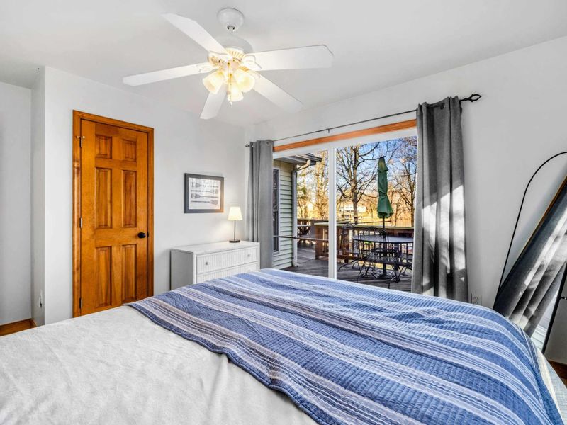 Bright and Comfortable – A cheerful, well-lit space with soft textiles, a ceiling fan, and easy deck access for fresh air and morning coffee just steps from your bed.
